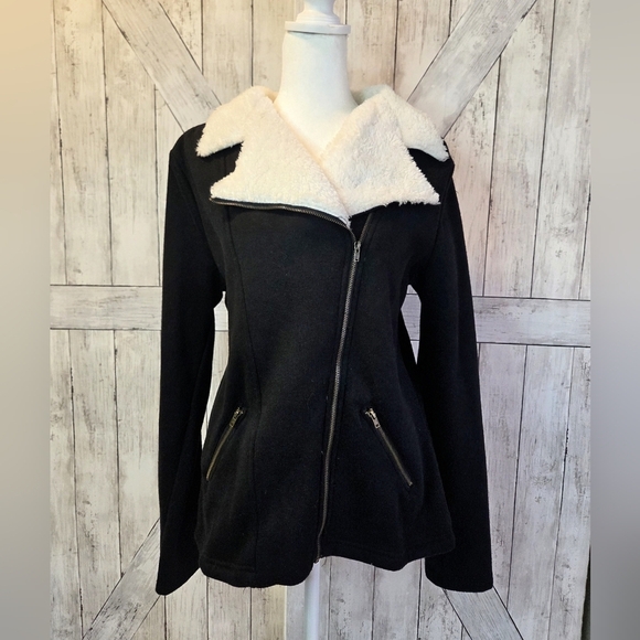Doublju Jackets & Blazers - Doublju Black and White Sherpa Lined Jacket